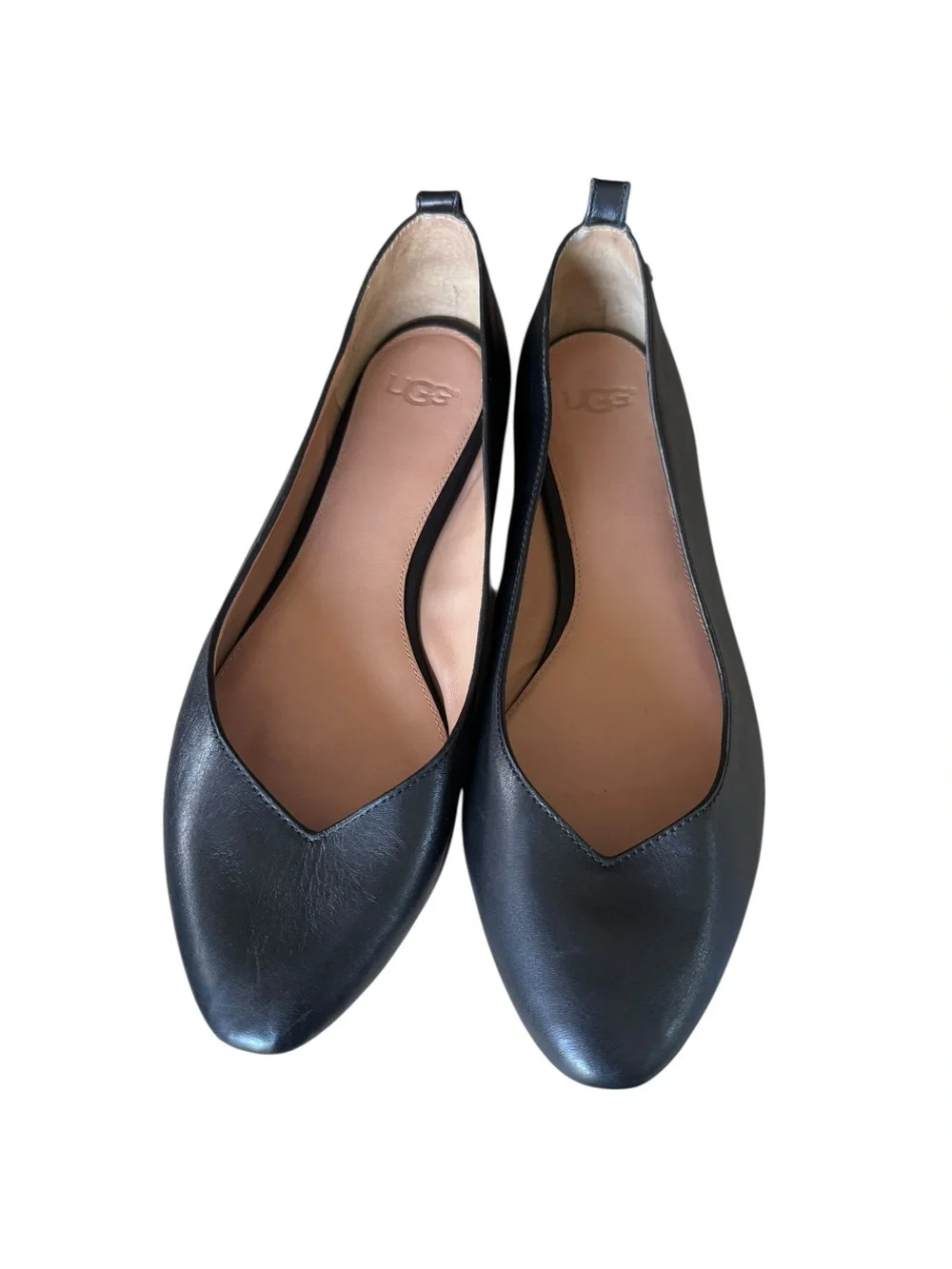 UGG Black Leather V-Neck Ballet Flats Women’s 9.5 EU 40.5